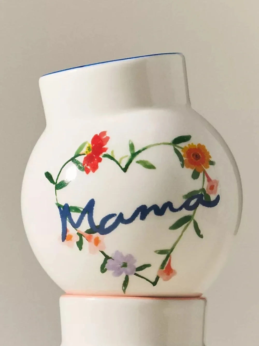 Anthropologie Mama Heart Floral Stoneware Bud Vase